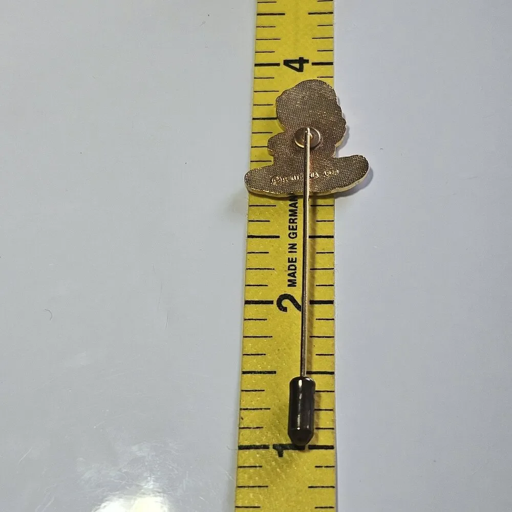 Vintage 1978 Enameled Centennia Stick Pin Gold Tone Angel Praying Red Pink Lapel